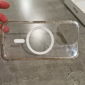 Clear Glitter IPhone 16 Pro Case with White Accents